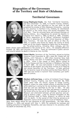 Biographies of the Governors of the Territory and State of Oklahoma