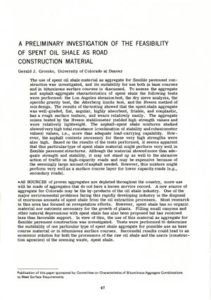 A Preliminary Investigation of the Feasibility of Spent Oil Shale As Road Construction Material