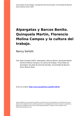 Alpargatas Y Barcos Benito. Quinquela Martín, Florencio Molina Campos Y La Cultura Del Trabajo