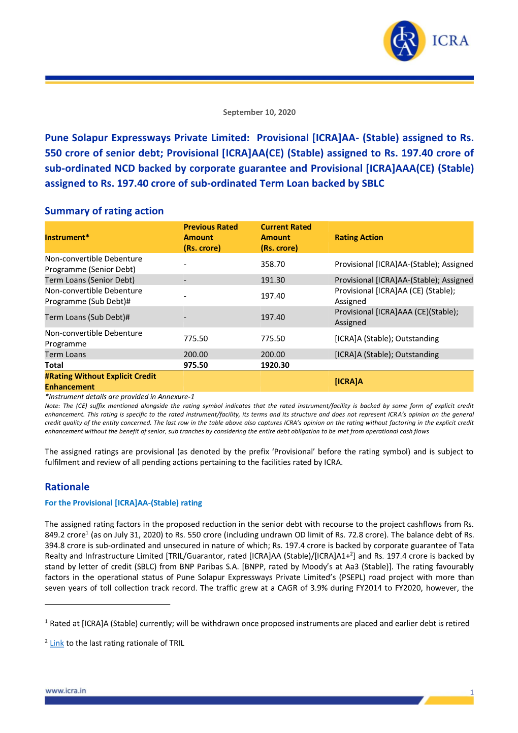 Pune Solapur Expressways Private Limited: Provisional [ICRA]AA- (Stable) Assigned to Rs