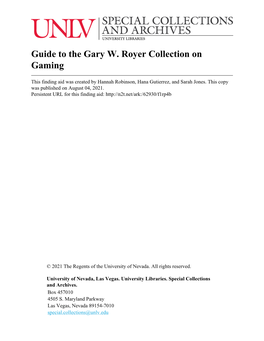 Guide to the Gary W. Royer Collection on Gaming