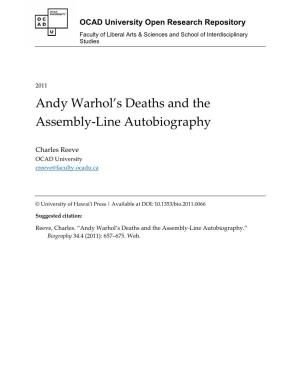 Andy Warhol￢ﾀﾙs Deaths and the Assembly-Line Autobiography