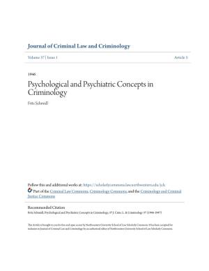 Psychological and Psychiatric Concepts in Criminology Fritz Schmidl