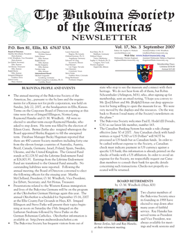 The Bukovina Society of the Americas NEWSLETTER