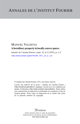 A Hereditary Property in Locally Convex Spaces Annales De L’Institut Fourier, Tome 21, No 2 (1971), P