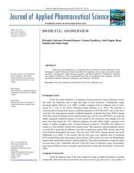 SWINE FLU: an OVERVIEW Revised On: 08-06-2011