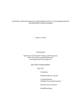 Planning and the Survival Processing Effect: an Examination of the Proximate Mechanisms