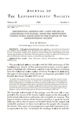 Article: Presidential Address 1997: a New Species of Lithophane