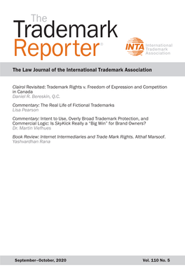 Trademark Rights V. Freedom of Expression and Competition in Canada Daniel R. Bereskin, QC Commentary