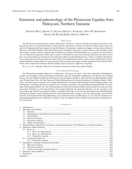 Taxonomy and Paleoecology of the Pleistocene Equidae from Makuyuni, Northern Tanzania