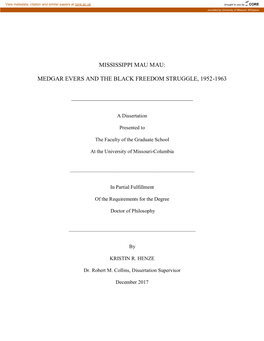 Mississippi Mau Mau: Medgar Evers and the Black Freedom Struggle, 1952-1963
