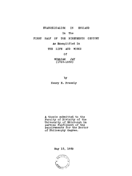 Henry E. Pressly a Thesis Submitted to the Faculty of Divinity of The