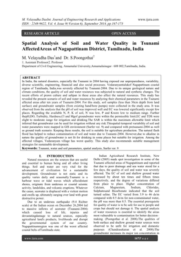Spatial Analysis of Soil and Water Quality in Tsunami Affectedareas of Nagapattinam District, Tamilnadu, India