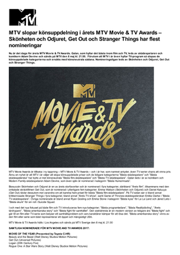 MTV Slopar Könsuppdelning I Årets MTV Movie & TV Awards