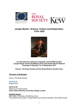 Joseph Banks Conference Programme