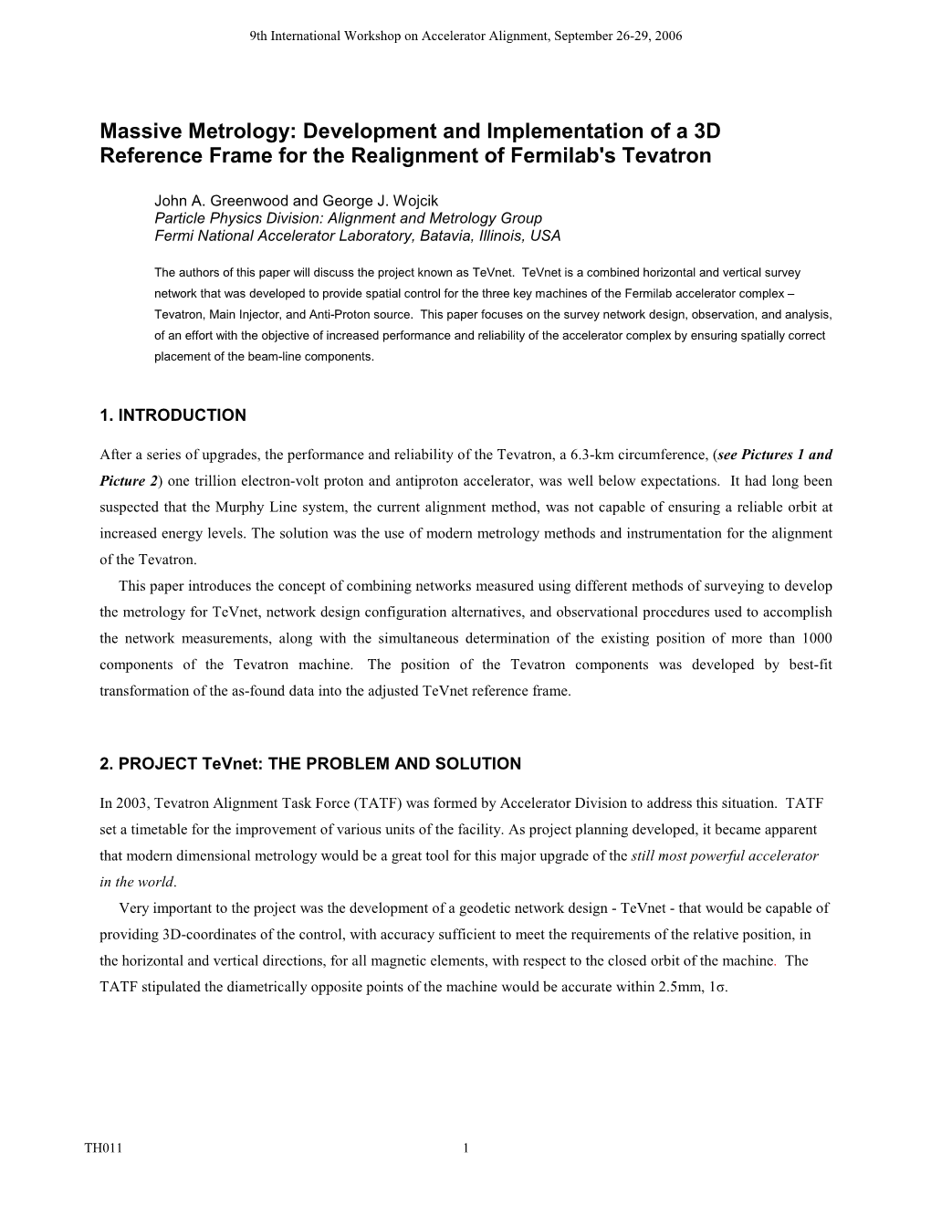 Massive Metrology: Development and Implementation of a 3D Reference Frame for the Realignment of Fermilab's Tevatron