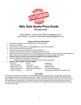 Attic Sale Quota Price Guide Revised for 2019