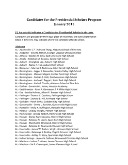Candidates for the Presidential Scholars Program -- March 3, 2015