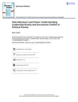 How Adenauer Lost Power: Understanding Leadership Rivalry and Succession Conflict in Political Parties