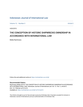The Conception of Historic Shipwrecks Ownership in Accordance with International Law