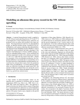 Modelling an Alkenone-Like Proxy Record in the NW African Upwelling