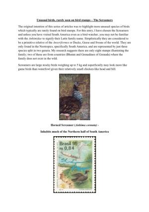 Unusual Birds, Rarely Seen on Bird Stamps – the Screamers The