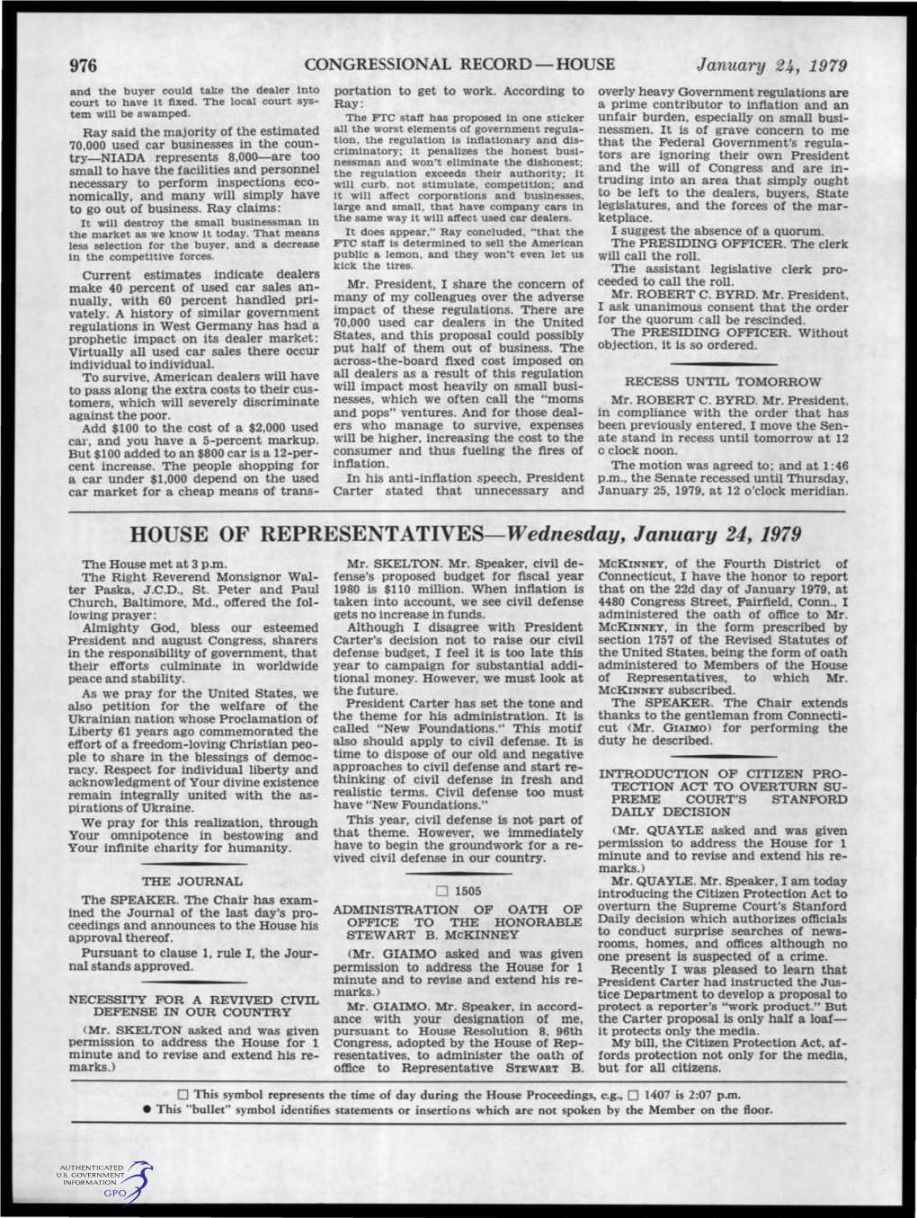 HOUSE of REPRESENTATIVES-Wednesday, January 24, 1979 the House Met at 3 P.M