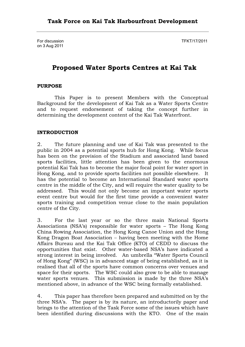 Proposed Water Sports Centres at Kai Tak