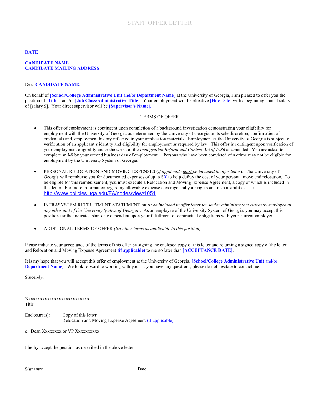 Information Needed For Contract Faculty Offer Letter