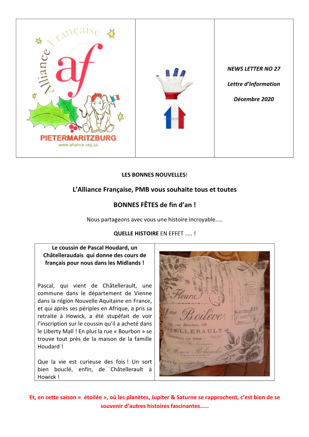 L'alliance Française, PMB Vous Souhaite Tous Et Toutes BONNES