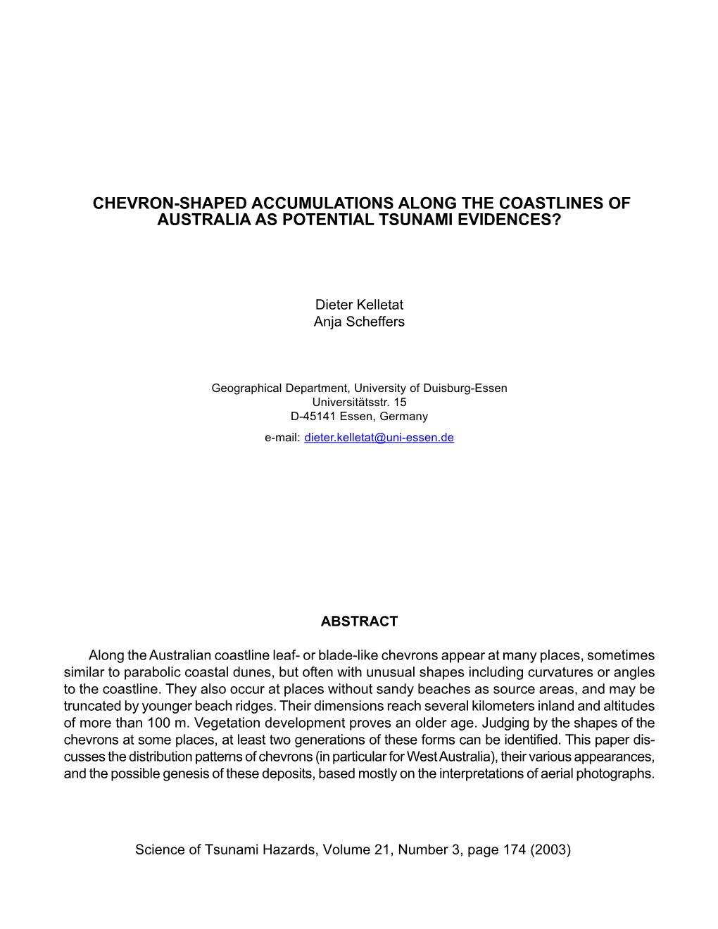 Chevron-Shaped Accumulations Along the Coastlines of Australia As Potential Tsunami Evidences?