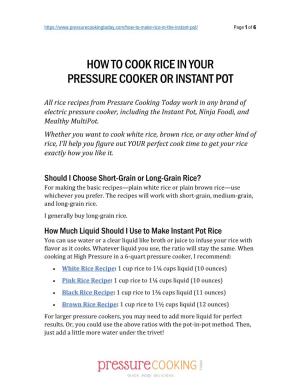 How to Cook Rice in Your Pressure Cooker Or Instant Pot