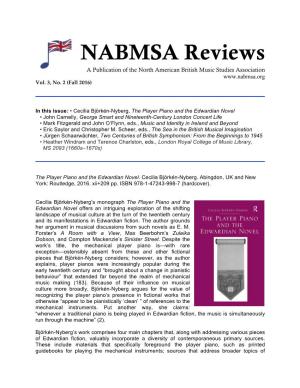 NABMSA Reviews a Publication of the North American British Music Studies Association Vol