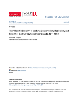 Conservatism, Radicalism, and Reform of the Civil Courts in Upper Canada, 1841-1853