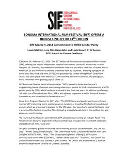 Sonoma International Film Festival (Siff) Offers A