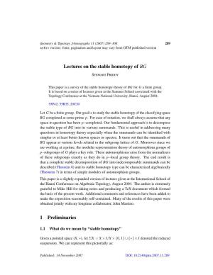 Lectures on the Stable Homotopy of BG 1 Preliminaries