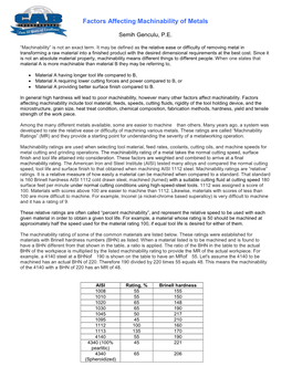 Factors Affecting Machinability of Metals