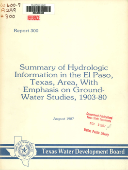 Information in the El Paso, Water Studies, 1903-80