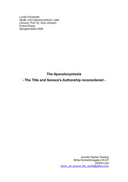 The Apocolocyntosis - the Title and Seneca's Authorship Reconsidered