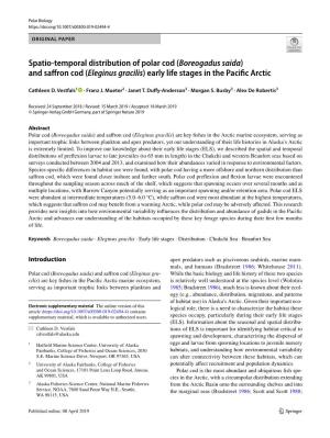Boreogadus Saida) and Safron Cod (Eleginus Gracilis) Early Life Stages in the Pacifc Arctic