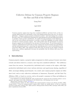Collective Defense by Common Property Regimes: the Rise and Fall of the Kibbutz∗