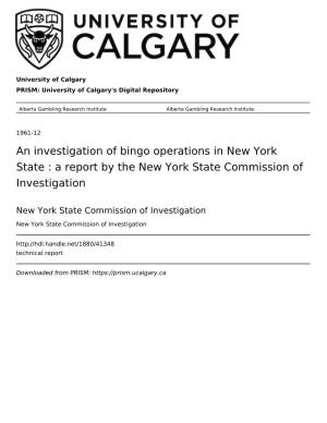 An Investigation of Bingo Operations in New York State : a Report by the New York State Commission of Investigation