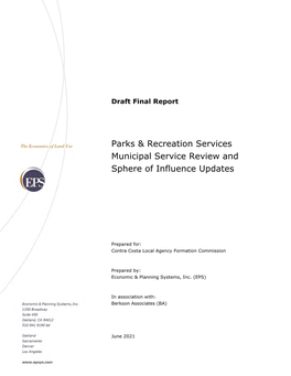 Parks & Recreation Services Municipal Service Review And