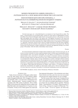 3. Pottiodicranum, a New Moss Genus from the Late Eocene Мхи Из Ровенского Янтаря (Украина), 3