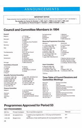 ANNOUNCEMENTS Council and Committee Members in 1994