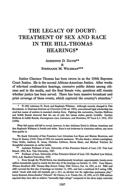 Treatment of Sex and Race in the Hill-Thomas Hearings*