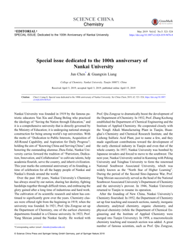 Special Issue Dedicated to the 100Th Anniversary of Nankai University SCIENCE CHINA