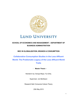Collaborative Consumption Studies in the Less Affluent World: the Problematic Legacy of the Less Affluent World Traits