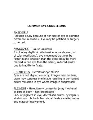 Common Eye Conditions
