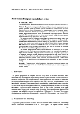 Beneficiation of Tungsten Ores in India: a Review